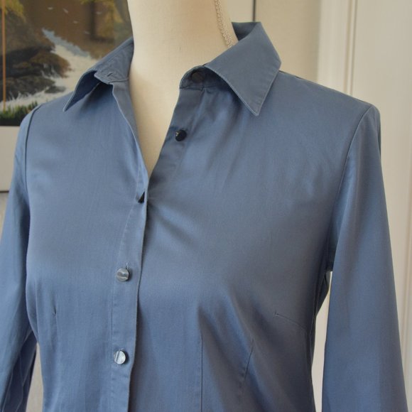 Van Heusen Studio Blue Button-Down Stretch Blouse with Gathered Back - Picture 2 of 10